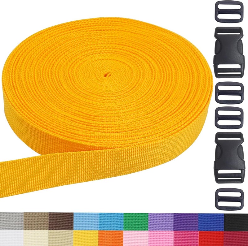 ZHFMLY ZHFMILY Gold Straps with Buckle 1 inch, 20 Yards Polypropylene Webbing Straps Ribbon for Sewing, Cloth, Seatbelt, Backpack Bag, DIY Crafts & Projects - Image 1